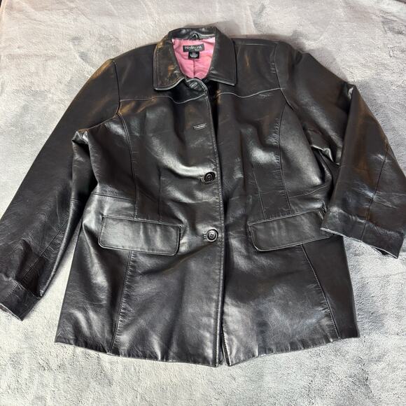 VTG Style & Co Women’s Black Genuine Leather Jacket Size 20W Y2K Quiet Luxury - Picture 11 of 11